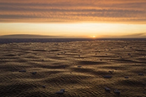 North Polar Prints: View of ocean with icefloes in light of midnight sun