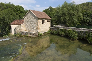 Mills Prints: View of old mill and river, Krka River, Krka N. P. Dalmatia, Croatia, July
