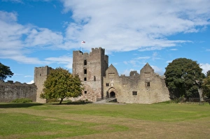 View of partially ruined castle, Ludlow Castle, Ludlow, Shropshire, England, september
