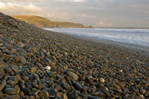 Pembrokeshire Prints: View of pebble beach, Broad Haven, St. Brides Bay, Pembrokeshire, Wales