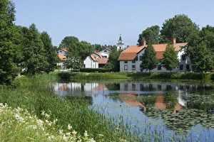 Pond Prints: View of pond and historic ironworks village, Forsmarks, Uppland, Sweden, july