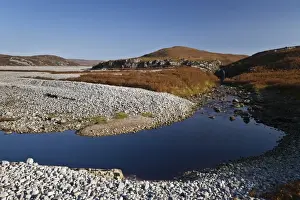 Raised Prints: View of raised beach and waterfall near freshwater lochan