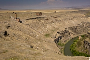 : View of remote ruined medieval Armenian Turkish city