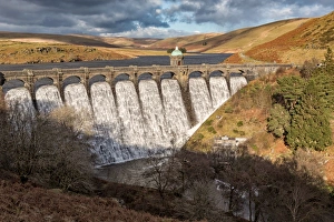 Reservoirs Prints: View of reservoir dam, Craig Goch Dam