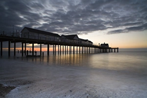 Piers Prints: View of restored pier at sunrise, Southwold Pier, Southwold, Suffolk, England, april