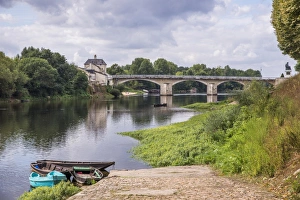 Bridges Prints: View of river and bridge, Vienne River, Chinon, Indre-et-Loire, Central France, September