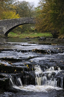 Cascade Prints: View of river cascades and old pack-horse bridge