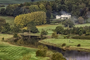 View of river valley, River Usk, Usk Valley, near Newport, Monmouthshire, South Wales, October