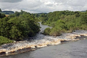 Flowing Prints: View of river and weir, River North Tyne, Chollerford, Northumberland, England, July