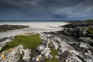 Sandy Prints: View of rocks and sandy beach, Crossapol, Isle of Tiree, Inner Hebrides, Scotland, August