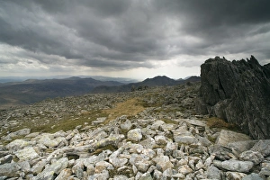 Hilly Prints: View of rocks on summit of mountain, Glyder Fawr, Glyderau, Snowdonia, Conwy, Wales, may