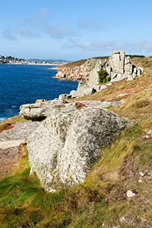Saint Marys Prints: View along rocky coast, from Dutchmans Carn at Peninnis Head to Porthcressa Beach