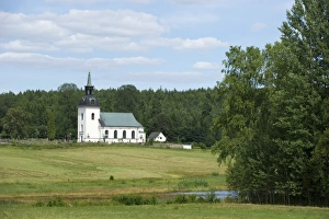 Religions Prints: View of rural church, Vastervala Church, Vastmanland, Sweden, july