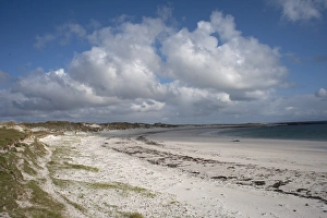 North Uist Prints: View of sandy beach and sea, Traigh nam Faoghailean, North Uist, Outer Hebrides, Scotland