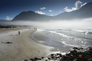 Sandy Prints: View of sandy beach shrouded in sea mist, Hout Bay, Cape Town, Western Cape, South Africa
