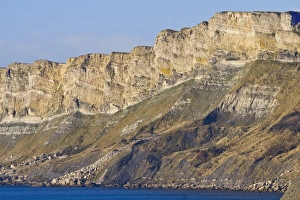 Formation Prints: View of sea cliffs with folding of rocks, near Kimmeridge, Dorset, England, december