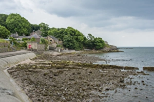 Lancashire Prints: View of shoreline and coastal village