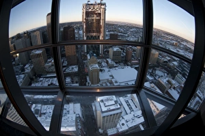 Window Prints: View of snow covered city from observation tower, Calgary Tower, Calgary, Alberta, Canada