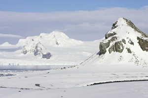 Peak Prints: View of snow covered coastal mountains, Half Moon Island, Antarctic Peninsula, Antarctica