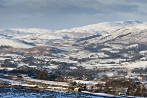 Landscape Prints: View of snow covered farmland and hills