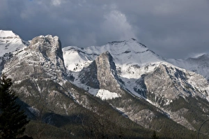 Peak Prints: View of snow covered mountain peaks, Canmore, Rocky Mountains, Alberta, Canada, october