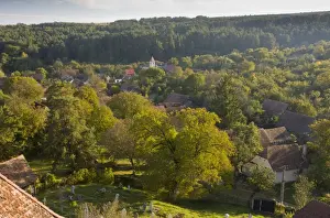 Rumania Prints: View of surrounding village and countryside from fortified Saxon church in old Saxon village