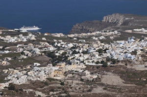 Ship Prints: View of town, volcanic coastline and cruise ship at sea