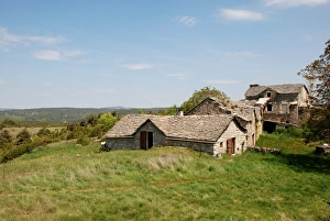 Plateau Prints: View of typical farm buildings, Causse Mejean, Aveyron, Midi-Pyrenees, France, may
