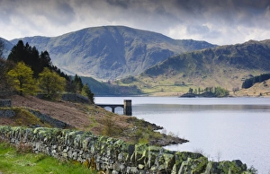 Reservoirs Prints: View of upland reservoir, looking towards The Pier and Harter Fell