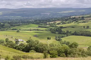 Pasture Prints: View of valley farmland, looking towards Wharton Hall and Lammerside Castle