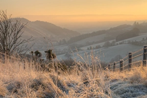 Sunrise Prints: View of valley with pre-dawn frost