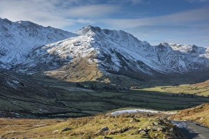 Moorland Prints: View across valley towards snow covered fell