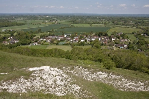 Slopes Prints: View of village and farmland from chalk escarpment