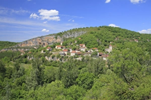 Gorge Prints: View of village on slope of limestone gorge