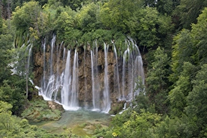 Plateau Prints: View of waterfall flowing in lake, Plitvice Lakes N. P. Croatia, July
