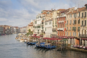 Historic Prints: View of waterfront with moored gondolas in early morning