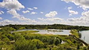 Quarry Prints: View of wetland habitat in flooded former chalk quarry