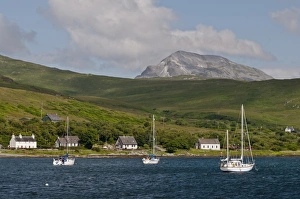Peak Prints: View of yachts moored in bay, with Beinn an Oir