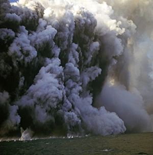 Columns Prints: Volcanic island erupting, raising ash and smoke, Surtsey, Iceland