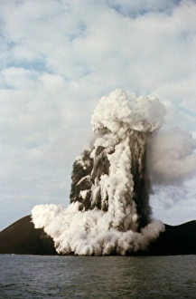 Erupted Prints: Volcanic island eruption, ash and smoke erupting, Surtsey, Iceland, 1st march 1964