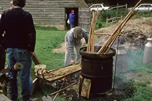 Craft Prints: Walking stick making, man using traditional methods, Singleton, Sussex, England
