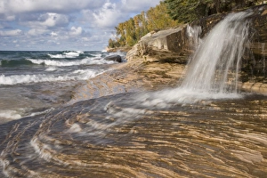 Waterfalls Prints: Waterfall flowing into freshwater lake