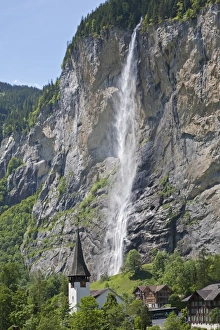 Falls Prints: Waterfall flowing over mountain cliff