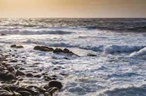 Shore Prints: Waves on shore at sunset, Sennen Cove, Sennen, Cornwall, England, May