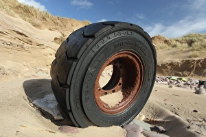 Environmental Prints: Wheel washed up in sand dune, Gower Peninsula, West Glamorgan, South Wales, March