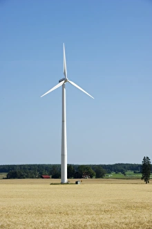 Northern Europe Prints: Wind turbine in arable farmland, Sodermanland, Sweden, august