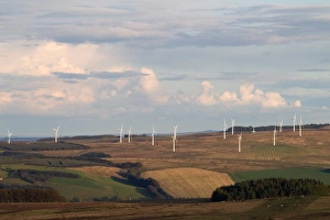 Renewable Prints: Wind turbines on upland farmland, Lammermuir Hills, Scottish Borders, Scotland, september