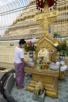 Holy Prints: Woman beside altar in front of stupa