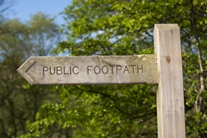 Directions Prints: Wooden Public Footpath direction sign, England, april