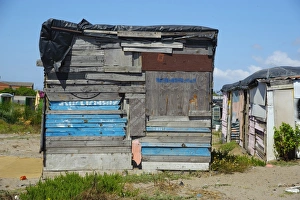 Huts Prints: Wooden shacks used as housing in township, Langa Township, Cape Town, South Africa